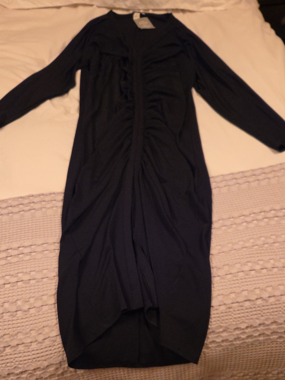 H&M Black Long-Sleeve Ruched Center Midi Dress